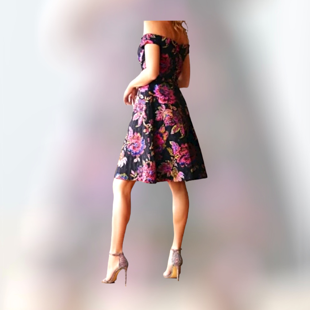 COPY - Adrianna Papell Metallic Jacquard Fit & Flare Off the Shoulder Dress US …